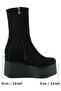 Yuki Black Suede Stretch Fur Lined Zippered Round Toe Hidden Wedge Heeled Boots - 2