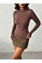 Women's Brown Finger-Tied Stand Collar Viscose Blouse