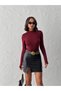 Women's Burgundy Finger-Tied Stand Collar Viscose Blouse - 5
