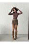 Women's Brown Finger-Tied Stand Collar Viscose Blouse - 6