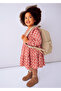 Girl's Red Patterned Dress (4-10 Years) – Long Sleeve, Crew Neck, Cotton Lining - 3