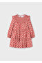 Girl's Red Patterned Dress (4-10 Years) – Long Sleeve, Crew Neck, Cotton Lining - 4