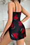Black Satin Nightgown with Big Red Heart Pattern - 4