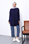 Navy Blue Crew Neck Mercerized Knitwear Tunic - 2