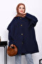 Navy Blue Cloak Detailed Buttoned Trench Coat - 2