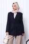 Navy Blue Double Breasted Collar Buttoned Blazer Jacket