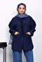 Navy Blue Collared Double Pocket Quilted Jacket - 3
