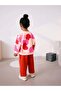 Girl's cotton heart patterned sweatshirt and red tracksuit set - 4