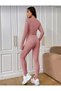 Women's Dusty Rose Ribbed Crop Top & High Waist Leggings Two Piece Set - 3