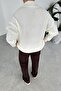 Ecru Half-Zip High Neck Knit Sweater - 3