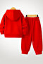 Hi Bear Printed Children's Hooded Premium Compact Sweatshirt Tracksuit Set with Pockets and Drawstrings - 2