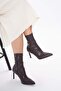 Brown Skin Stretch 8.5 cm Medium Heel Women's Heeled Boots - 7