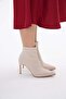 Beige Stretch 8.5 cm Short Women's Heeled Boots - 3