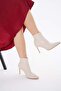 Beige Stretch 8.5 cm Short Women's Heeled Boots - 2