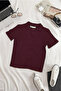 Women's Burgundy Polo Neck Ribbed Camisole Short Sleeve T-Shirt