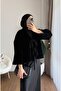 Women's Front Tie Fox Fabric Kimono Jacket M25109 - Black - 2