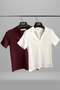 Women's 2-Pack Polo Neck Short Sleeve Camisole T-Shirt Burgundy White