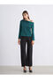Petrol Boat Neck Satin Blouse - 2