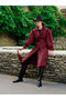 Burgundy Double-Breasted Collar Women's Trench Coat