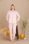 Buttoned Collar Lace Detailed Short Dressing Gown Maternity & Postpartum 3-Piece Pajama Set - 2