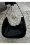 Women's Patent Leather Baguette Zipper Closure Strap Detailed Shoulder Bag Suede Navy Blue - Patent Leather Black - White - 5