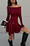 Off-The-Shoulder Long Sleeve Belt Detailed Mini Dress - 5
