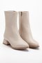 Women's Beige Mid-Seam Boots Zippered Short Heeled Casual Boots 600