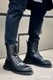 Ch229 Crow Men's Sports Casual Lace-Up and Zippered Leather Boots Cst - Black