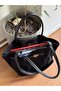 Suede Women's Shoulder Bag with Lock Detail on the Front - 4