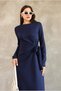 Women's Clothing Navy Blue Modal Fabric Tie Detail Long Dress - 2
