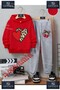 Children's Unisex "Heart 2-Piece Red Leopard Patterned Special Printed Hoodie and Trackpants Set