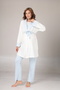 Women's Blue Jacquard Shawl Collar Lace Winter Special Design Maternity Pajama Set - 7