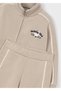 4-10 Years Old Girl's Ribbed Cardigan and Sweatpants Set - Beige - 4