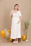 Short Sleeve Maternity&Postpartum Nightgown Dress with Buttoned V-Neck and Lace Detail