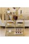FFD Luxurious Gold Metal Serving Trolley with 3-Tier Clear Glass Shelves - Stylish Bar 100x40x90cm