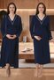 Women's Navy Blue Piping Detailed Design Long Sleeve Cotton Maternity Nightgown Nightgown 2-Piece Set - 3