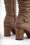 Ting Genuine Leather Mink Buckle Detailed Women's Heeled Boots - 6