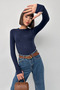 Stone Detailed Finger-Looped Long Sleeve Stretchy Modal Women's Blouse