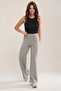 Women's Pants Gray Modal Wide Leg Striped High Waist Soft Textured Elastic Waist Lycra - 4