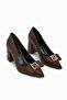 Melly Brown Buckle Thick Heeled Women's Shoes