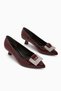 Lini Burgundy Patent Leather Buckle Short Heeled Women's Shoes