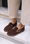 Carmen Women's Brown Genuine Leather Suede Loafer Shoes with Buckle - 6