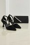 Black Satin Stone Design Shoes Are Elegantly Designed and Come with Evening Dress Bag Set. - 2