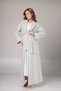 Women's Blue Melange Shawl Collar Full Length Winter Long Sleeve Special Design Maternity Nightgown Nightdress Set