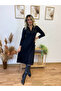    Women's Long Sleeve Neckline Midi Viscose Two Thread Dress - 5