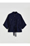 Navy blue tie-up oversized women's shirt by gulis gi̇yi̇m - 5