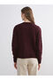 Burgundy Crew Neck Self Patterned Women's Knitwear Cardigan - 4