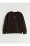 Alita City Lcw Kids Brown Oval-Necked Girls' Sweatshirt with a Difference in Color