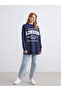 Navy Blue London Printed Oversize Women's Sweatshirt Tunic - 3