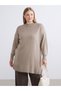 Beige Stand Collar Women's Knitwear Tunic - 3